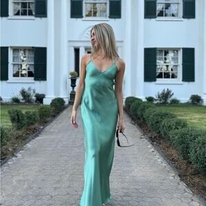 Zara Green Slip Dress Open Back - Size M - NWT